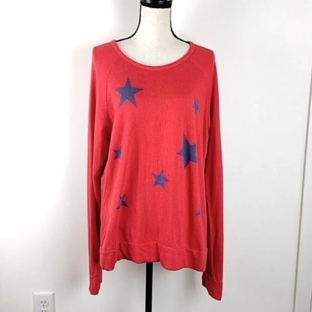 Women's Sundry Long Sleeve Star Print Lounge Wear Top Pullover Soft Fall Shirt